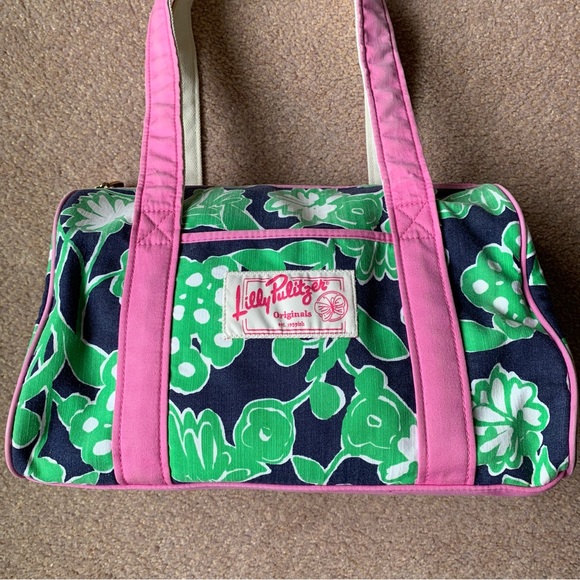 Lilly Pulitzer Floral Print Fabric Small Duffle Barrel Doctor Bag Shoulder Bag - Picture 3 of 16